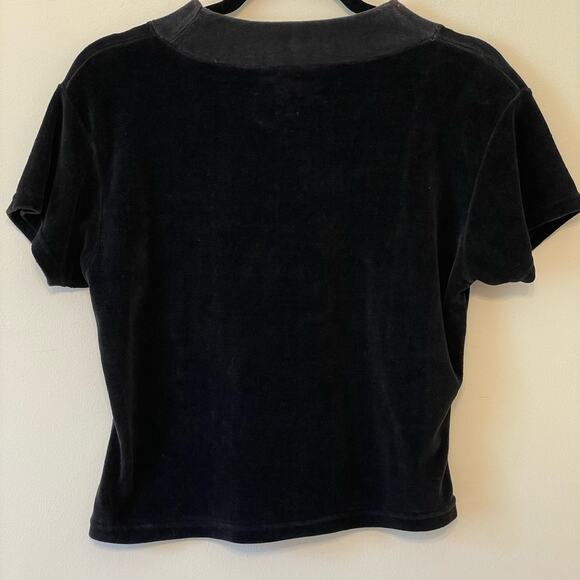 Vintage Derotchild L black velvet short sleeve turtleneck blouse basic simple - Picture 7 of 7